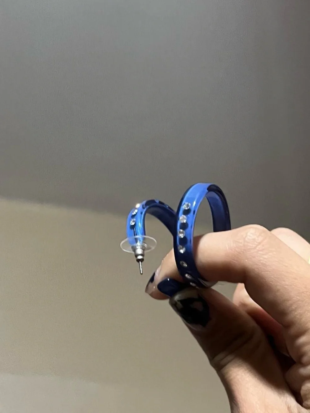 Blue Crystal Accent Hoop Earrings - Unbranded